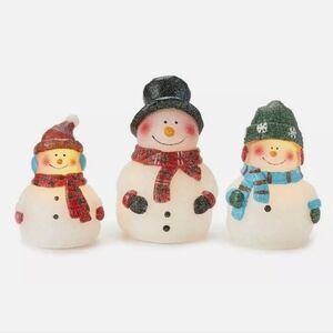Pfaltzgraff NIB LED Wax Snowmen Set of 3 with Remote Control